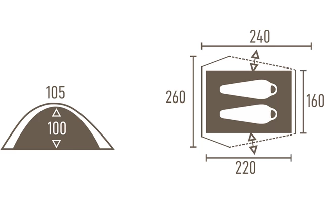 Tambu Binodana 2 Personen Trekking Kuppelzelt Braun 3 Tambu Binodana 2 Personen Trekking Kuppelzelt Braun